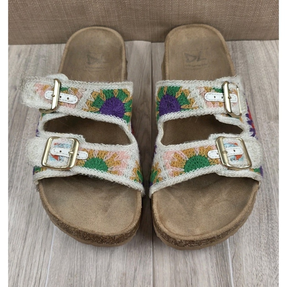 Dirty Laundry Boho Festival Crochet Woven Cork Sole Sandals Straps Womens Size 8